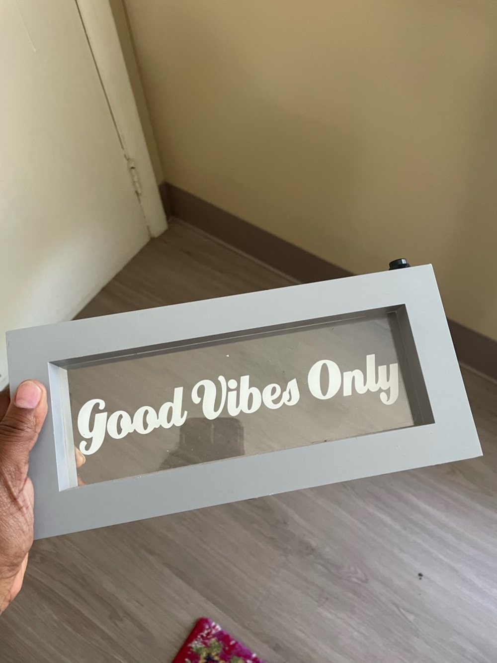 Good Vibes Only Glass Top Sign - Gray Frame, White Lettering